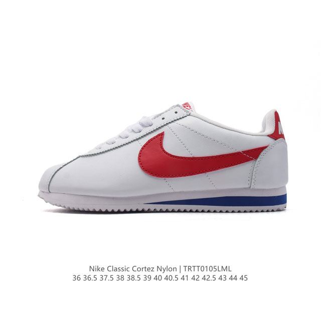 Nike Classic Cortez Nylon 耐克阿甘鞋男女子运动鞋。秉承元年款经典风格，糅合防水鞋面设计，令双足保持干爽舒适。防水锦纶鞋面强势抵御风雨侵