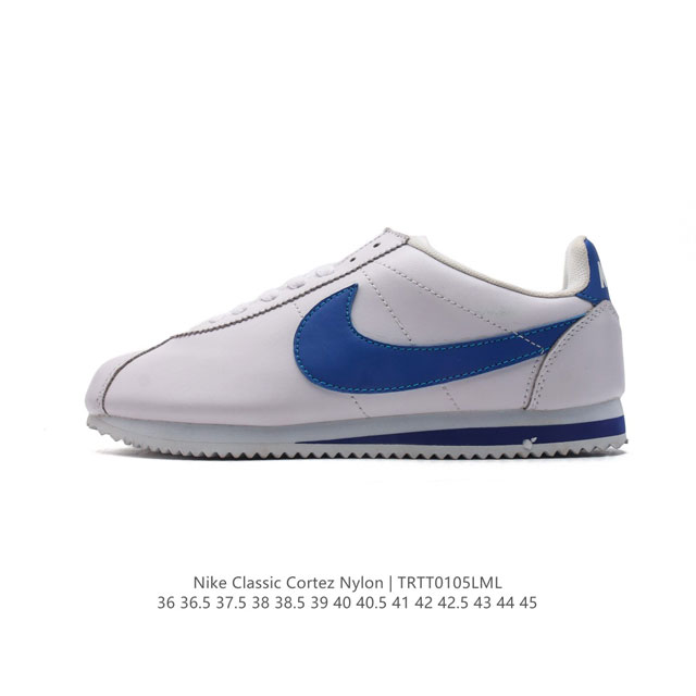 Nike Classic Cortez Nylon 耐克阿甘鞋男女子运动鞋。秉承元年款经典风格，糅合防水鞋面设计，令双足保持干爽舒适。防水锦纶鞋面强势抵御风雨侵