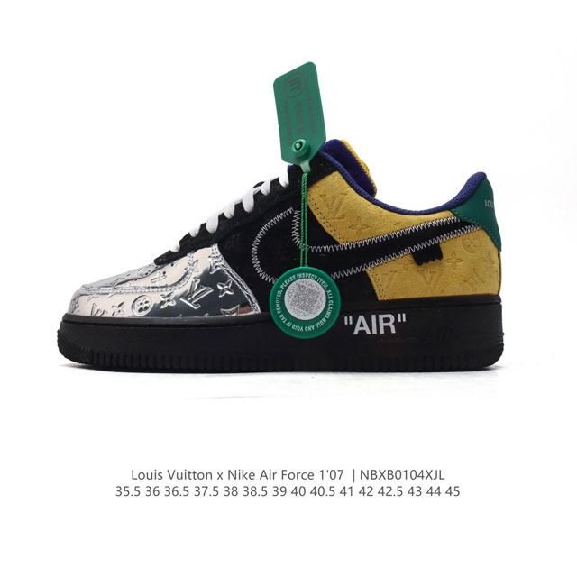 公司级 附赠送logo清洁刷 Af1耐克 Nike Air Force 1 ‘07 Low 空军一号 路易威登联名 厚底增高百搭休闲运动板鞋 原楦头原纸板 打造