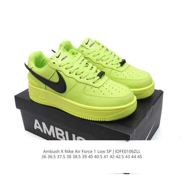 公司级 耐克 空军一号 Af1 低帮休闲板鞋 Ambush X Nk Air Force 7 Low Sp 空军一号联名标志性的swoosh延伸至鞋跟之外，鞋舌