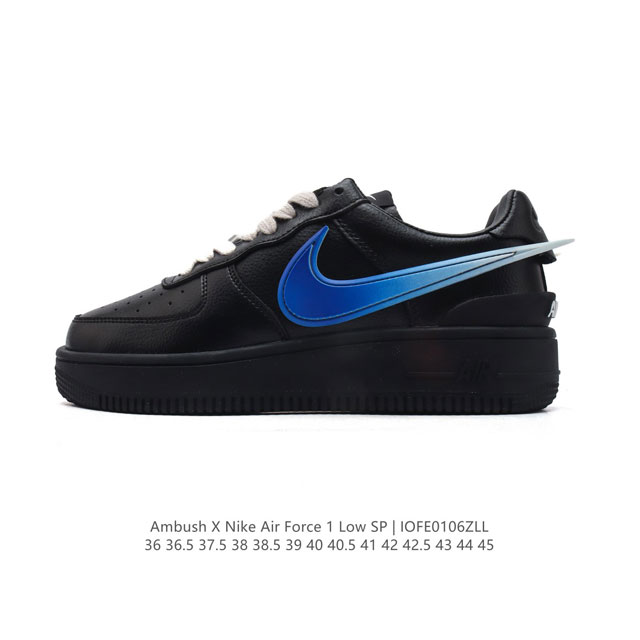 公司级 耐克 空军一号 Af1 低帮休闲板鞋 Ambush X Nk Air Force 7 Low Sp 空军一号联名标志性的swoosh延伸至鞋跟之外，鞋舌