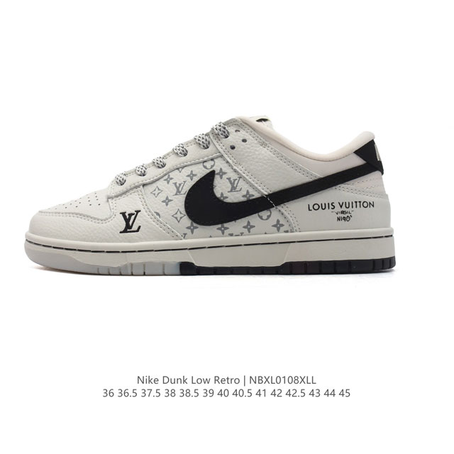 公司级 耐克 Nike Dunk Low Retro 运动鞋 2025新款 路易威登联名 经典复古板鞋。作为 80 年代经典篮球鞋款，起初专为硬木球场打造，后来