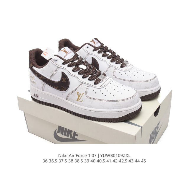 特价 耐克 Nike Air Force 1 '07 Low 空军一号含气垫 路易威登联名 小白鞋 低帮百搭厚底增高休闲运动板鞋。柔软、弹性十足的缓震性能和出色