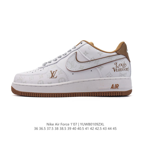 特价 耐克 Nike Air Force 1 '07 Low 空军一号含气垫 路易威登联名 小白鞋 低帮百搭厚底增高休闲运动板鞋。柔软、弹性十足的缓震性能和出色