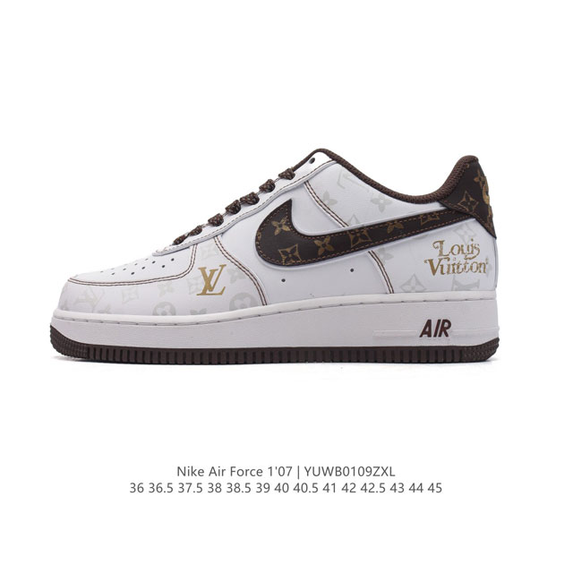 特价 耐克 Nike Air Force 1 '07 Low 空军一号含气垫 路易威登联名 小白鞋 低帮百搭厚底增高休闲运动板鞋。柔软、弹性十足的缓震性能和出色