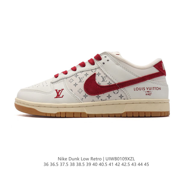 公司级 耐克 Nike Dunk Low Retro 运动鞋 2025新款 路易威登联名 经典复古板鞋。作为 80 年代经典篮球鞋款，起初专为硬木球场打造，后来