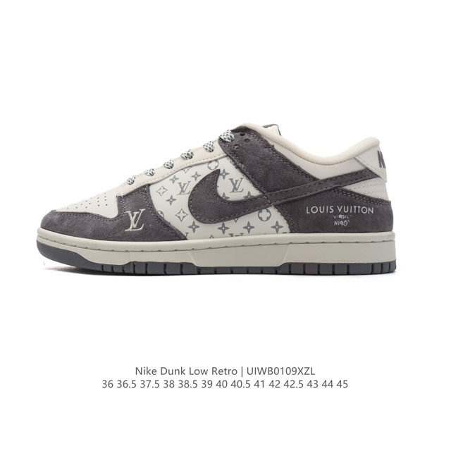 公司级 耐克 Nike Dunk Low Retro 运动鞋 2025新款 路易威登联名 经典复古板鞋。作为 80 年代经典篮球鞋款，起初专为硬木球场打造，后来