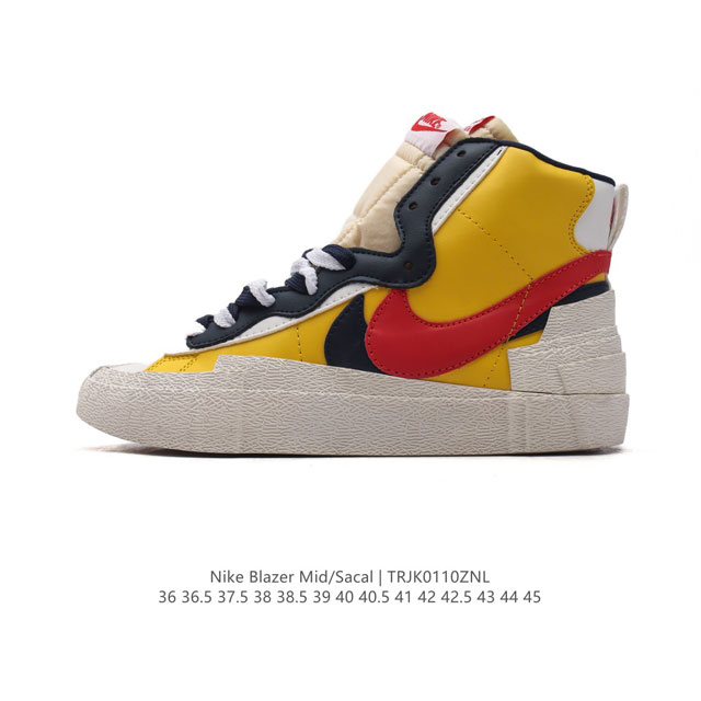 公司级 Nike 耐克 联名日式解构美学品牌sacai X Nike Blazer Mid 重叠设计前卫开拓者高帮百搭运动板鞋 Sacai X Nike 全新双