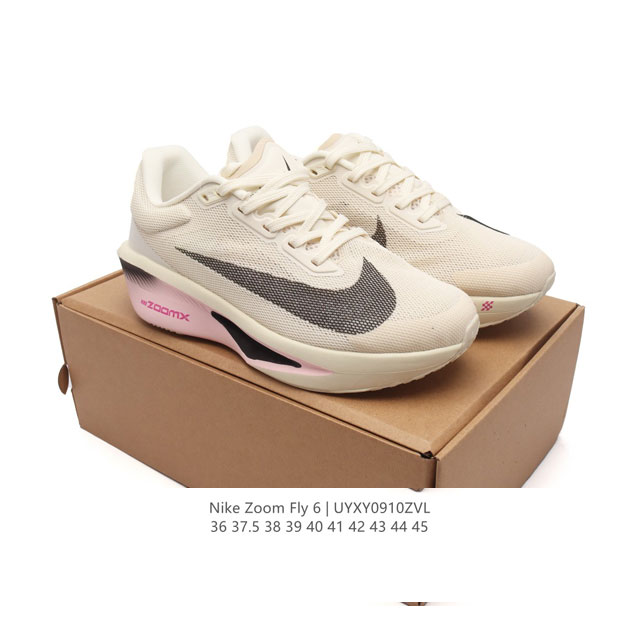 Nike 耐克 2024春新款男女子Zoom Fly 6 Prm缓震轻便跑步鞋。这款鞋在继承了 Nike Zoom Fly 5 的基础上，承诺为跑者带来更上一层