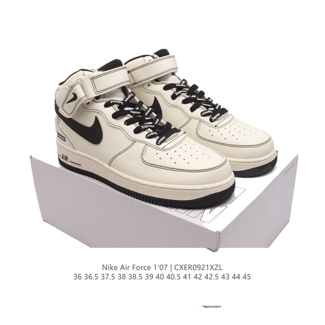 公司级 耐克 Nike Air Force 1 ‘07 空军一号 Af1 中帮魔术贴百搭休闲运动板鞋。Nike Air Force 1 '07 Mid 空军一号