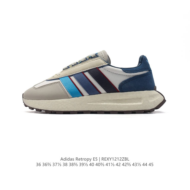 公司级 阿迪达斯 新款 三叶草 厚底 Adidas Retropy E5 新款 爆米花 低帮经典运动鞋潮厚底增高男女士慢跑鞋。以70年代经典跑步鞋为灵感，新鲜演