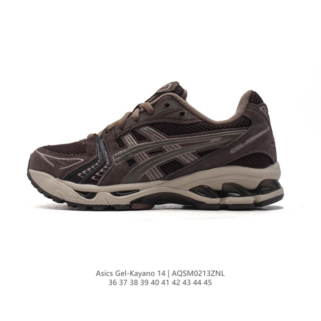 公司级 亚瑟士 Asics Gel-Kayano 14 公司级版本运动休闲透气专业缓震慢跑鞋。采用工程弹性双层再生网格密度鞋面材质，后跟3D可视Gel缓震乳胶物