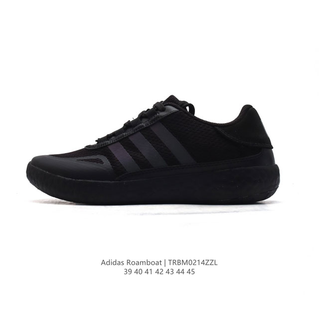 新品 阿迪达斯Adidas男款Roamboat休闲运动鞋防滑户外运动船鞋 网面运动鞋阿迪达斯官方轻运动。选用开放式网材鞋面，穿着舒适透气。鞋身以黑色为主色调，简