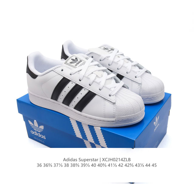 头层皮软底 阿迪达斯 Adidas Superstar 三叶草经典贝壳头系列 新款休闲板鞋潮流女士运动鞋 。鞋面柔软皮革材质 标志性的贝壳鞋头，锯齿三条纹，简约 - 点击图像关闭