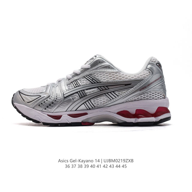 亚瑟士 Asics Gel-Kayano 14 运动休闲透气专业缓震慢跑鞋。采用工程弹性双层再生网格密度鞋面材质，后跟3D可视Gel缓震乳胶物料，升级Ff Bl