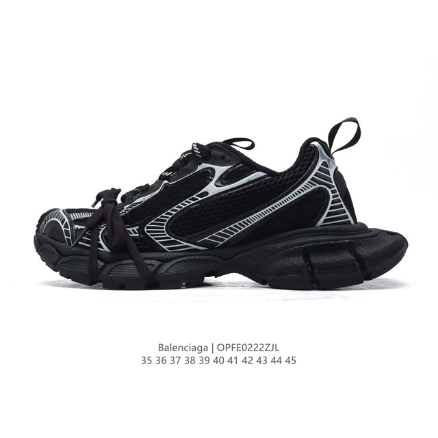 公司级 巴黎世家 Balenciaga 3Xl Sneakers 巴黎世家 十代网布系带低帮走秀复古老爹运动鞋 透气网面材料和聚氨酯 磨损效果 鞋头边缘和后帮