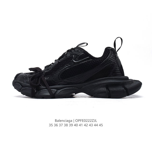 公司级 巴黎世家 Balenciaga 3Xl Sneakers 巴黎世家 十代网布系带低帮走秀复古老爹运动鞋 透气网面材料和聚氨酯 磨损效果 鞋头边缘和后帮