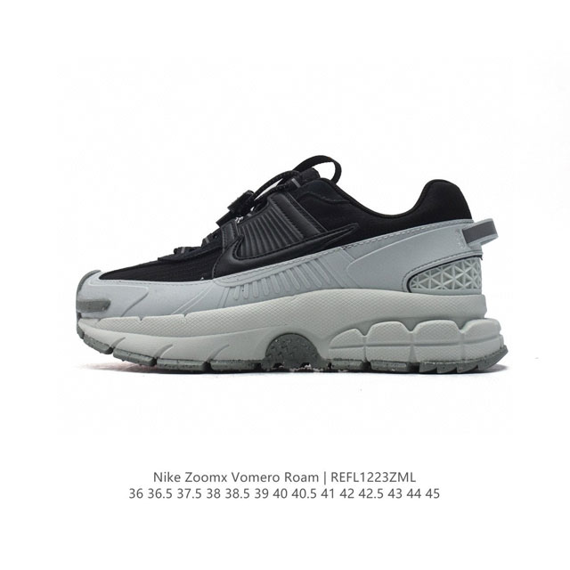 降价 公司级耐克Nike Zoom Vomero Roam 马拉松复古跑五代休闲运动慢跑鞋 厚底增高老爹鞋。采用环保纤维革饰片组合网眼布鞋面材质 升级正确后跟T