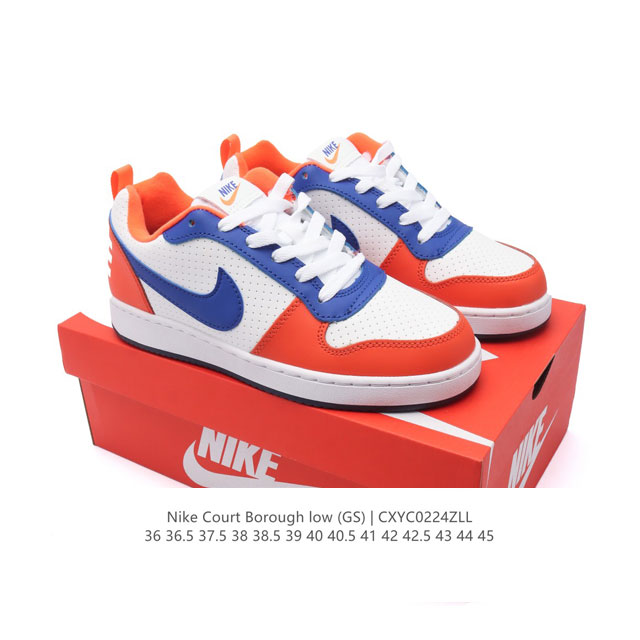 耐克 Nike 男女子运动鞋 Court Borough Low 小空军低帮板鞋。1.其皮革材质的鞋面结合网眼鞋舌，在出众外观与质感的同时提供稳固支撑，并且提升 - 点击图像关闭