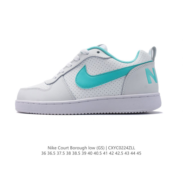 耐克 Nike 男女子运动鞋 Court Borough Low 小空军低帮板鞋。1.其皮革材质的鞋面结合网眼鞋舌，在出众外观与质感的同时提供稳固支撑，并且提升 - 点击图像关闭