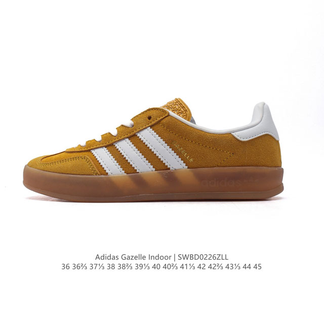 阿迪达斯 Adidas Originals Gazelle Indoor复古三叶草防滑透明橡胶板鞋经典运动鞋。这款经典鞋,忠于原版设计,缀撞色三条纹和鞋跟饰片。