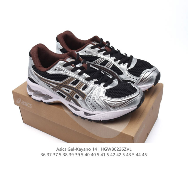 亚瑟士 Asics Gel-Kayano 14 运动休闲透气专业缓震慢跑鞋。采用工程弹性双层再生网格密度鞋面材质，后跟3D可视Gel缓震乳胶物料，升级Ff Bl