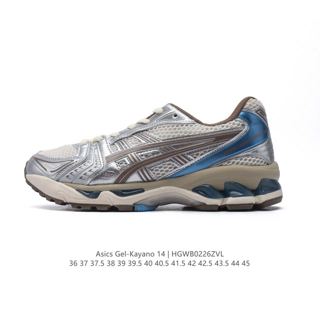 亚瑟士 Asics Gel-Kayano 14 运动休闲透气专业缓震慢跑鞋。采用工程弹性双层再生网格密度鞋面材质，后跟3D可视Gel缓震乳胶物料，升级Ff Bl