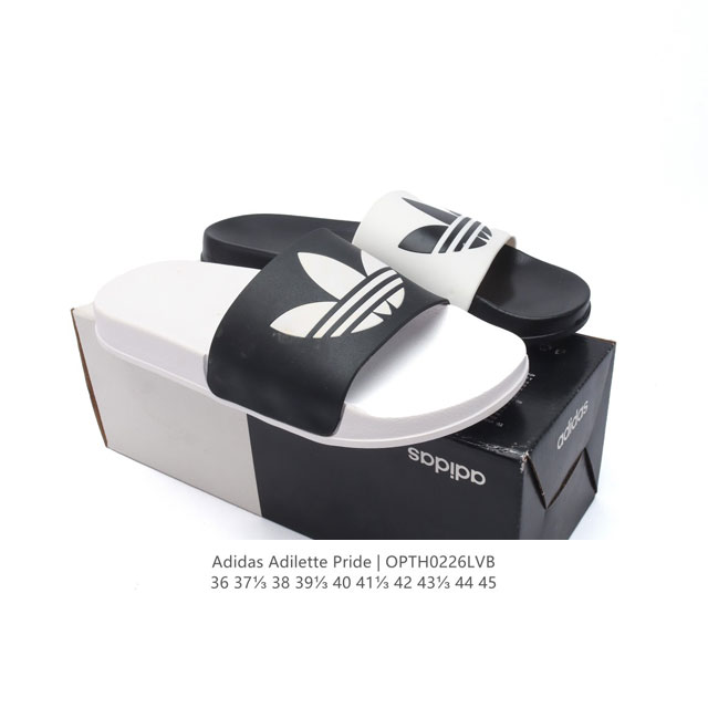 Adidas Adilette Pride阿迪达斯 夏季软底一字拖 沙滩拖鞋 运动防水凉拖鞋 家居休闲拖鞋 尺码: 36- 编码：Opth0226Lvb