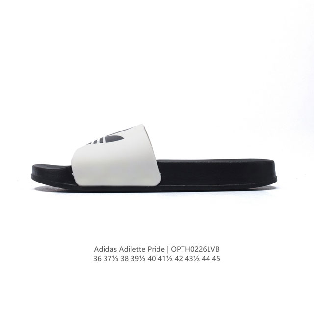 Adidas Adilette Pride阿迪达斯 夏季软底一字拖 沙滩拖鞋 运动防水凉拖鞋 家居休闲拖鞋 尺码: 36- 编码：Opth0226Lvb