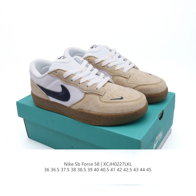 公司级 耐克Nike Sb Force 58 运动滑板鞋。这是一款将前沿创新带入街头的单品，它具有硫化杯底，具有出色的耐用性和灵活性。使用柔软皮革和帆布拼接，在 - 点击图像关闭