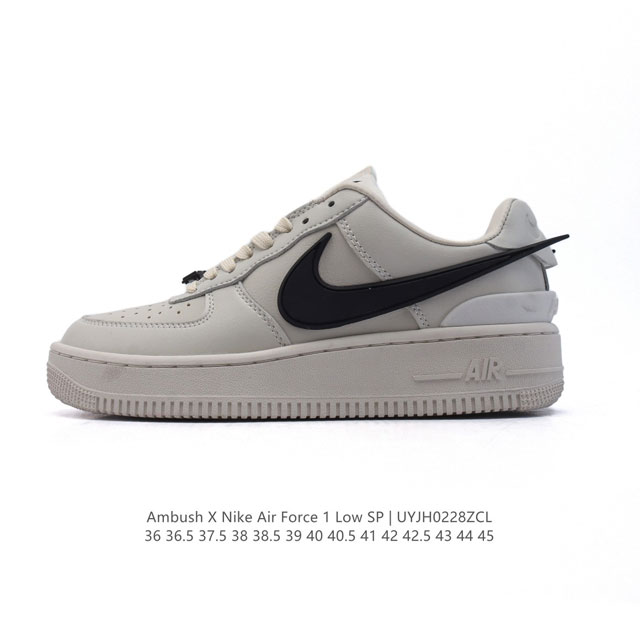 高品质 耐克 空军一号 Af1 低帮休闲板鞋 Ambush X Nk Air Force 1'07 Low Sp 空军一号联名标志性的Swoosh延伸至鞋跟之外