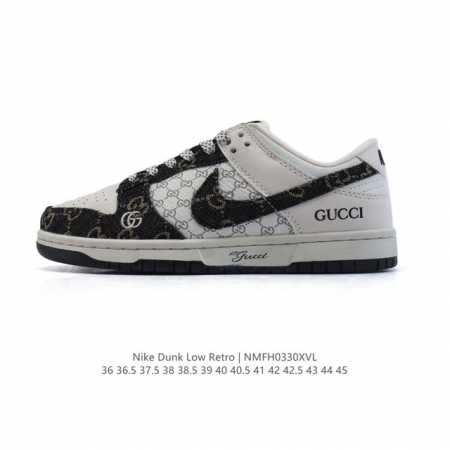 公司级 耐克 Nike Dunk Low Retro 运动鞋复古板鞋 Gucci 联名。 作为 80 年代经典篮球鞋款，起初专为硬木球场打造，后来成为席卷街头的 - 点击图像关闭