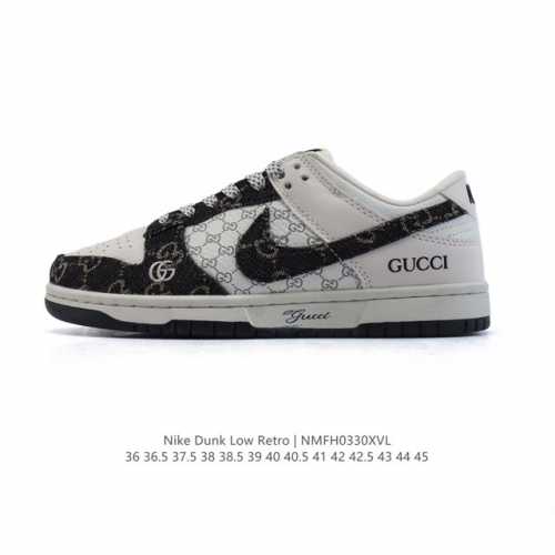公司级 耐克 Nike Dunk Low Retro 运动鞋复古板鞋 Gucci 联名。 作为 80 年代经典篮球鞋款，起初专为硬木球场打造，后来成为席卷街头的