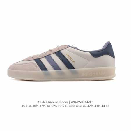 阿迪达斯 Adidas Originals Gazelle Indoor复古三叶草防滑透明橡胶板鞋经典运动鞋。这款经典鞋,忠于原版设计,缀撞色三条纹和鞋跟饰片。 - 点击图像关闭
