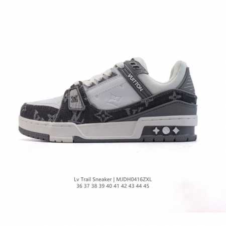 路易威登 Louis Vuitton Lv路易威登板鞋 时尚运动鞋潮厚底增高男女鞋。舒适防滑底和百搭性霸屏整个时尚娱乐圈，细节调整完美主义！采用柔软皮革拼接鞋面 - 点击图像关闭