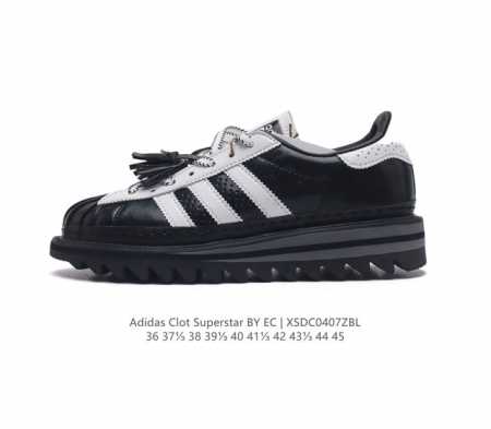 公司级clot X Ad 阿迪 Superstar 陈冠希联名 锯齿休闲板鞋 Ih3131 鞋身整体以经典的”Superstar“为蓝本设计，将标志性的贝壳头重 - 点击图像关闭