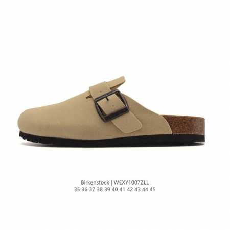 德国百年知名鞋履品牌 勃肯Birkenstock Boston Suede Shearling 波士顿系列休闲凉拖鞋 低帮牛皮绒面革复古软木底包头露跟休闲拖鞋， - 点击图像关闭