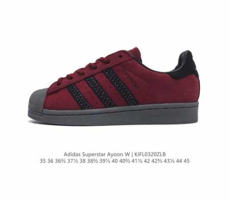 阿迪达斯 Adidas Superstar Ayoon W 三叶草运动鞋经典贝壳头板鞋 时尚女鞋 真皮鞋面材质 标志性的贝壳鞋头 锯齿三条纹 简约的线条 就连版 - 点击图像关闭
