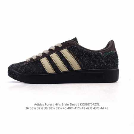 新品 阿迪达斯 Adidas Forest Hills联名款轻便缓震透气跑步运动鞋 防滑耐磨 舒适 时尚 运动休闲鞋 Brain Dead联名 黑色鞋面采用长毛 - 点击图像关闭