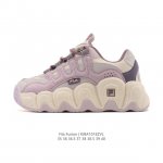 Fila 斐乐女鞋 2025官方新款透气猫爪鞋厚底增高老爹鞋时尚复古运动鞋 鞋身采用皮革透气网面面料，时尚而又精致。采用均衡性能的发泡科技材料，提供均衡重量、回