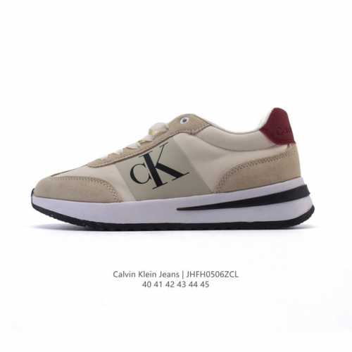 新品 Calvin Klein 卡文克莱 街头 低帮 运动鞋 潮流 复古 板鞋 Calvin Klein Jeans 男款Ck牛皮革拼接印花休闲运动阿甘鞋简约百