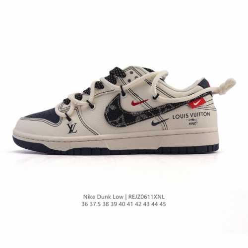 公司级 耐克 Nike Sb Dunk Low Pro 运动鞋复古板鞋 潮滑板鞋 解构绑带 双鞋带 路易威登联名。采用柔软皮革鞋面，经久耐穿，塑就如元年款 Du
