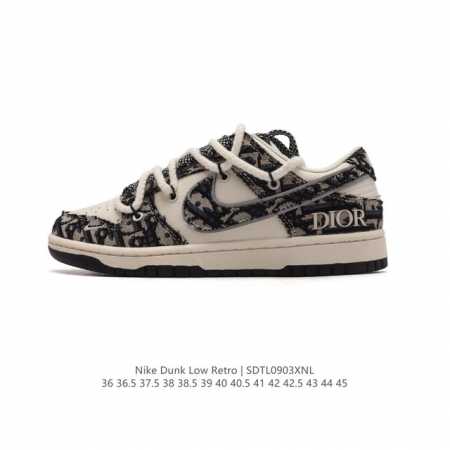 公司级耐克 Nike Dunk Low Retro 运动鞋复古板鞋 解构绑带 双鞋带 Dior迪奥联名。作为 80 年代经典篮球鞋款，起初专为硬木球场打造，后来 - 点击图像关闭