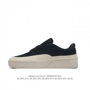 公司级 Adidas Labcourt 百搭休闲轻松舒适 耐磨透气低帮 板鞋 男女同款 黑色 鞋面使用了绒毛麂皮 ，鞋面和鞋底连接处使用了包边处理，看起来更加精