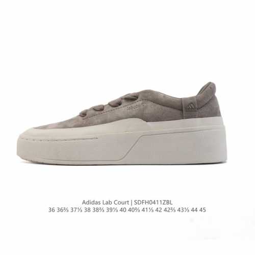 阿迪达斯 Adidas Labcourt 百搭休闲轻松舒适 耐磨透气低帮 厚底增高运动板鞋 男女同款。鞋面使用了绒毛麂皮 ，鞋面和鞋底连接处使用了包边处理，看起