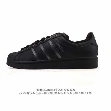 阿迪达斯 Adidas Superstar 2025年新款鞋子 经典贝壳头系列 新款休闲板鞋潮流男女士运动鞋 。鞋面皮革拼接材质 标志性的贝壳鞋头，简约的线条。 - 点击图像关闭