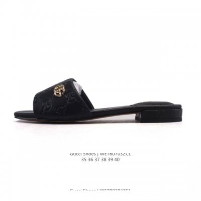 新品 古驰 Gucci 方头小羊皮皮革拖鞋女全覆盖金属标志休闲居家一字拖 黑色 Gucci拖鞋香到跺脚这双拖鞋的软底设计真的太贴心了！逛街2小时都不觉得累，走起