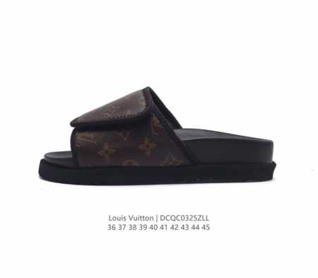 Lv 拖鞋系列 Louis Vuitton 沙滩休闲拖鞋 Louis Vuitton Lv 路易威登 潮流经典魔术贴一字拖鞋延续经典 上脚舒适性极好 鞋轻不跑脚 - 点击图像关闭