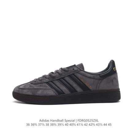 阿迪达斯 Adidas Handball Spezial 三叶草学院风复古休闲板鞋 德训鞋 橡胶底柔软皮革经典运动鞋板鞋。圆头、缝合拼接设计、正面绑带、鞋舌部位 - 点击图像关闭