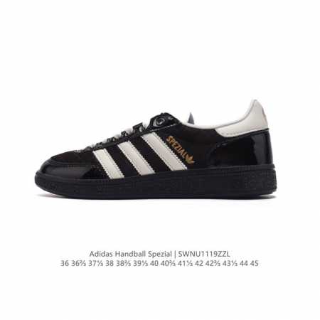 阿迪达斯 Adidas Handball Spezial 低帮三叶草学院风复古休闲板鞋 德训鞋 橡胶底柔软皮革面经典运动鞋板鞋。圆头、缝合拼接设计、正面绑带、鞋 - 点击图像关闭